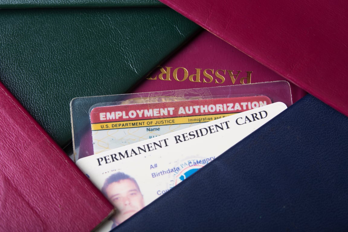 USA Green Card or permanent resident card and employment authorization card